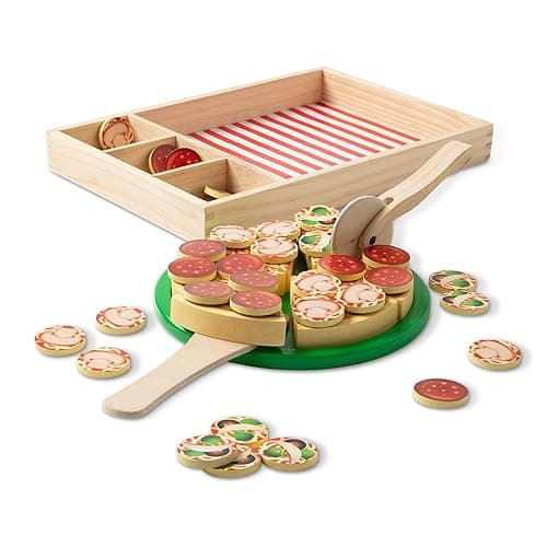 Melissa & Doug Pizza Party Wooden Pretend Play Food Set With 36 Toppings, Preschool Toy Pretend Food, Play Wooden Pizza And Cutter, Toy For Kids Ages 3+ thumbnail 4
