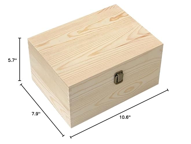 Cregugua 1 Pack Unfinished Wood box with Lid Crafts Wooden Storage Box for DIY Arts Project (Outer 10.6 x 7.9 x 5.7 IN,Interior 10 x 7.3 x 5.3 IN) thumbnail 2