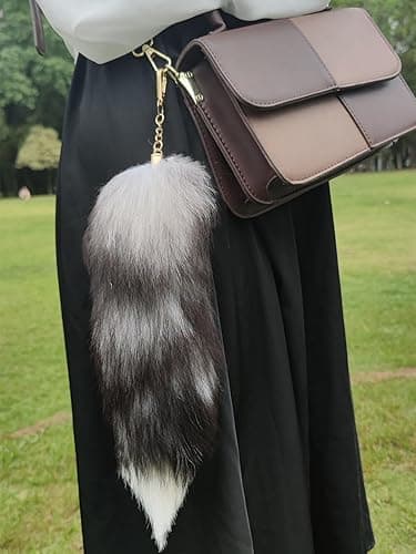 WtgwtQ Fluffy Fox Tail Fur Keychain Therian Cosplay Handbag Tassel Hook Accessories for Women Black Soft Faux Furry Tails Toy Kids Birthdays Party Costume Cat Toys for indoor Cats thumbnail 10