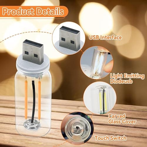 8Pcs USB LED Car Interior Atmosphere Light, Mini Retro Car Lamps USB Plug-in Glass Bottle Night LED Light thumbnail 7