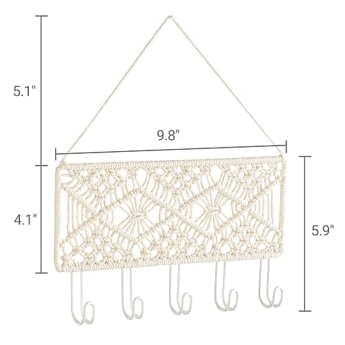 Mkono Key Holder for Wall Decorative Small Macrame Key Holder Boho Home Decor 5 Hooks Display Key Hanger for Entryway, Hallway, Bedroom, Living Room thumbnail 3