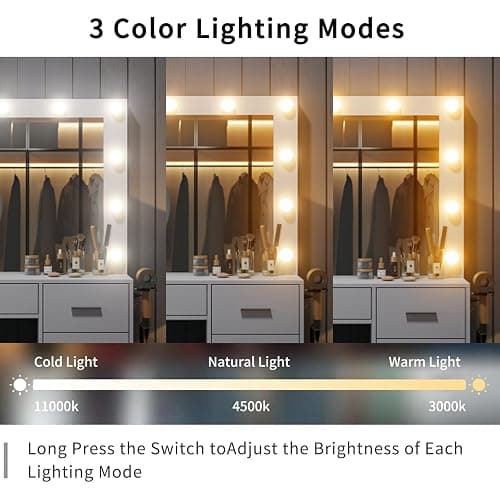 FUSOU 37" Vanity Desk with Mirror & LED Lights, Makeup Vanity with Power Outlet & USB, 3 Lighting Modes, Dressing Table with 5 Drawers & Stool for Bedroom, White thumbnail 5