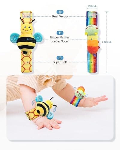 Infinno Baby Wrist Rattle Socks and Foot Finder Set, Perfect Baby Toys for 0-12 Months Newborn Boys and Girls As Shower Gifts, Garden Bug Series thumbnail 7