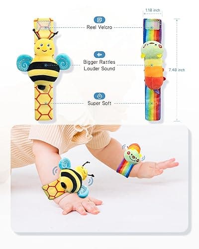 Infinno Baby Wrist Rattle Socks and Foot Finder Set, Perfect Baby Toys for 0-12 Months Newborn Boys and Girls As Shower Gifts, Garden Bug Series thumbnail 7
