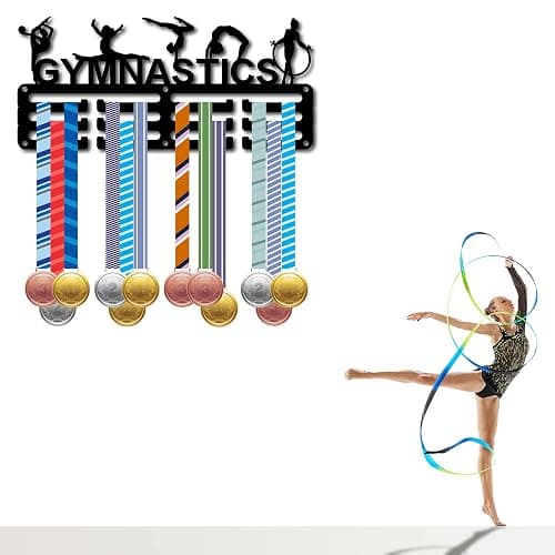 CREATCABIN Gymnastics Medal Holder Medal Hanger Display Rack Sports Metal Hanging Awards Iron Small Mount Decor Awards for Wall Home Badge Race Running Gymnastics Swimming Medalist Black 11.4x5.1 Inch thumbnail 7