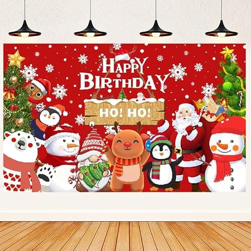 Merry Themed Happy Birthday Party Decorations,Christmas Supplies Plates Napkins, Cups Tableware, Birthday Banner, Cake Topper Snowman Backdrop Tablecloth, Colorful Printed Balloons for Kids and Adults thumbnail 2