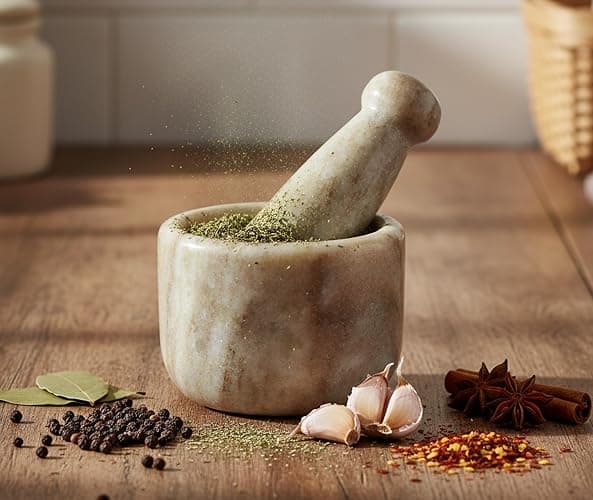 KLEO 2.5” Natural Stone Mortar and Pestle Set – Heavy Duty Spice & Herb Grinder, Guacamole Masher,Non-Porous, Odor Resistant – Garlic Crusher, Seed Grinder, Kitchen Tools thumbnail 2