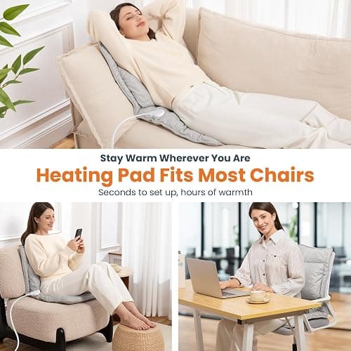 Heated Seat Cushion for Office Chair with Lumbar Support, Extra Large Heated Chair Pad for Pain Relief, Auto Shut Off, 3 Heating Levels, Chair Warmer for Full Back, Waist, Hip, Thigh, Home Use, Grey thumbnail 7