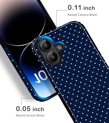 Amzfield Compatible with iPhone 16 Case Cute Polka Dot Aesthetic Retro Design for Women Girls Fall Simple Chic Girly Pretty Dual Layer Hybrid Protection Elegant Case, Navy Blue thumbnail 4