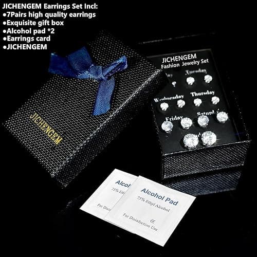 Silver Gold Black Stud Earrings Set 7Pairs Hypoallergenic Cubic Zirconia Titanium Stainless Steel Silver Rose Gold Black CZ Cartilage Stud Earrings Jewelry Sets for Women Men, 2-8mm CZ Stud Earrings thumbnail 3