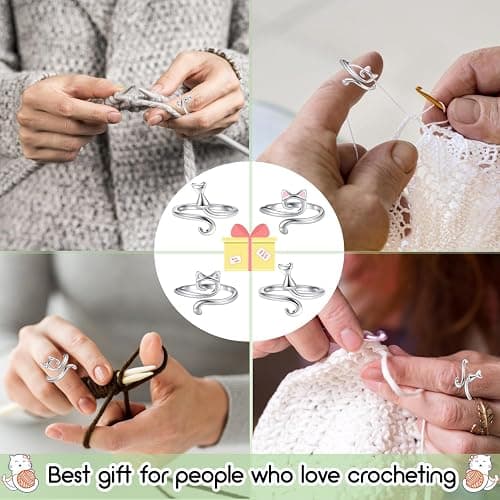 Juszok Crochet Rings for Crocheting Adjustable Crochet Tension Ring for Finger Cat Yarn Guide Ring Knitting Crochet Accessories with Box for Women 3Pcs thumbnail 6