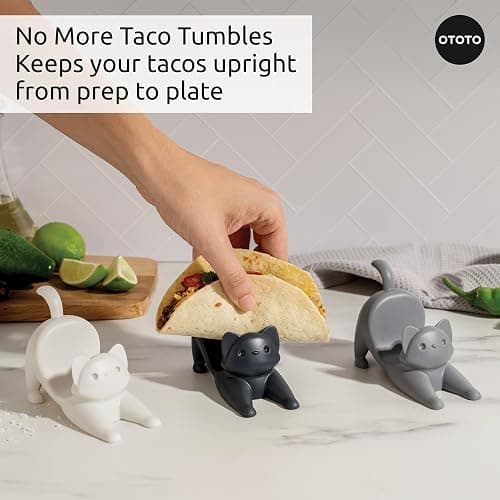 NEW - OTOTO Catos Taco Holder Set of 3 - Taco Shell Holder, Taco Stand, Taco Tray, Cute Kitchen Accessories, Weird Gifts, Cooking Gifts, Funny Gifts, Taco Stands for 3 Tacos, Fun Kitchen Gadgets thumbnail 4