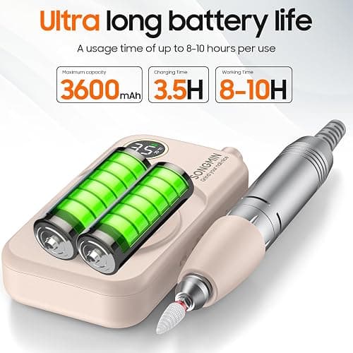 Professional Nail Drill 35000 RPM,SONGMIN Portable Cordless Efile with Bits Kit for Acrylic Nails Gel Polishing Removing,Rechargeable Electric Nail File Machine for Manicure,Pedicure Salon Home,Pink thumbnail 4