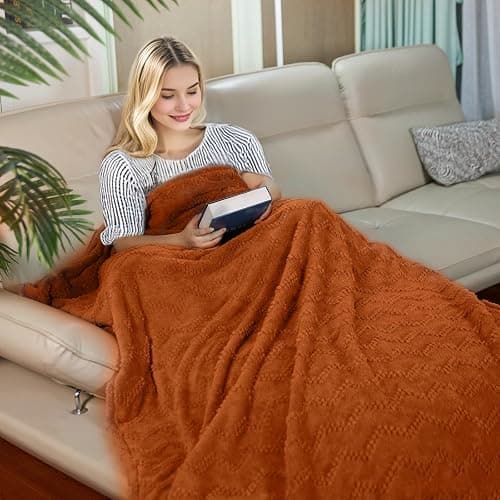 BYKOSY Jacquard Boho Fleece Throw Blanket-Cozy Fluffy Soft Lightweight Fuzzy Blanket for Sofa, Couch, Bed, Chair & Car, Gifts for Teen Girls, Women & Men, Home and Dorm Decor, Rust Red, 50" x 70" thumbnail 5