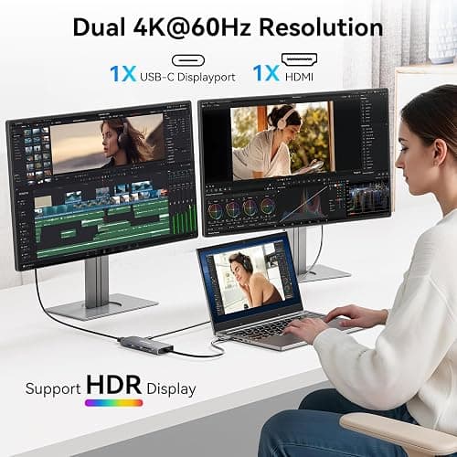 USB C Video Output Hub, 3 USB-C & 2 USB-A 3.2 10Gbps Ports, 4K@60Hz HDMI, 100W PD, SD/TF, USBC Splitter Dual Monitor Adapter for MacBook Pro/Air, iMac, iPad Pro, XPS, Surface, Galaxy S22,Samsung DEX thumbnail 5