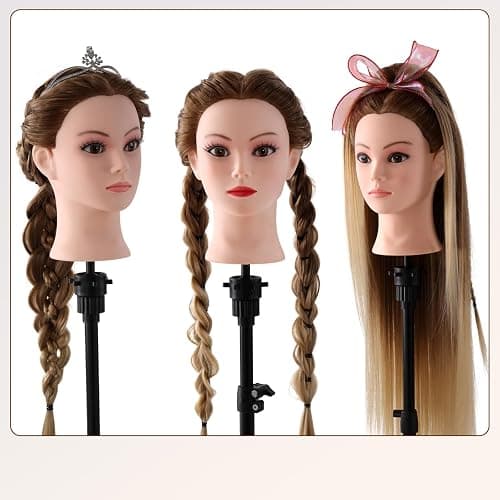 24" Hairdressing Head, Mannequin Head with Synthetic Fiber Hair Manikin Practcie Training head for Hair Styling Blonde Gradient Styling Head with Clamp Hair Braid Accessoires Set thumbnail 7