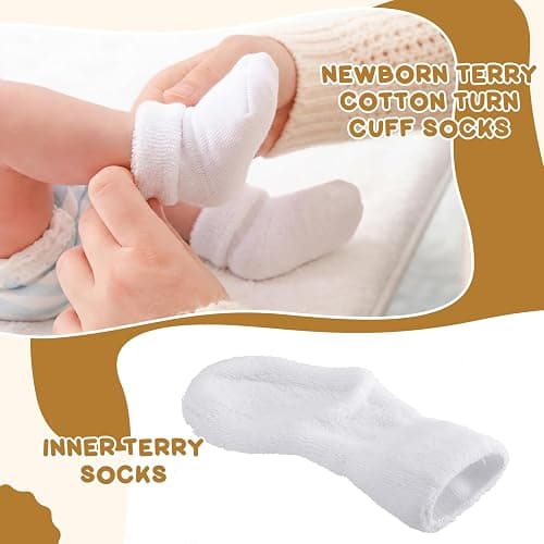 Twistover 10 Pairs Preemie Baby Terry Cotton Turn Cuff Socks for Newborn Girls Boys - Nicu thumbnail 5