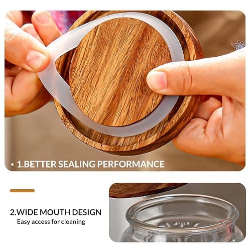 LODIKE 35oz/1000ml Glass Storage Jars with Nature Wood Lids, Airtight Food Storage Containers for Kitchen Organization, Large Capacity for Cookie, Pasta, Sugar, Flour, Cereal - Set of 2 （sunflower） thumbnail 5