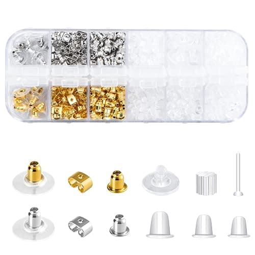12 Styles Silicone Earring Backs for Studs/Droopy Ears/Heavy Earring, Clear Plastic Earrings 600Pcs Clear Soft Hypoallergenic Plastic Rubber Metal Backs Replacements Backings Clutch Stoppers - Image 1