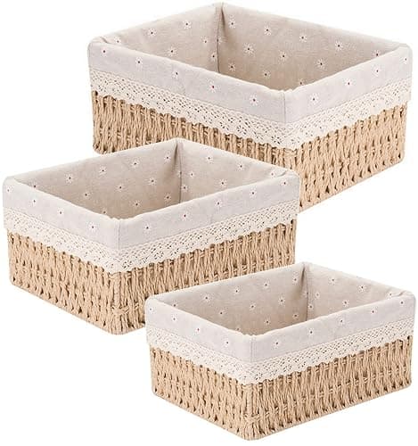 Wicker Bathroom Storage Baskets, Set of 3 Decorative Boxes and Organizers, Multi-Purpose Storage Basket - Image 1