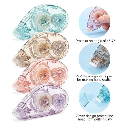 Huiruso 4 Pack Double Sided Tape Roller, Scrapbook Supplies, Glue Tape Roller for Crafts, Double-Sided Adhesive Tape Runner for scrapbooking, School Office Journaling Supplies (0.31 inch X 26.25 feet) thumbnail 3