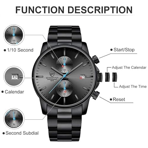 GOLDEN HOUR Fashion Business Mens Watches with Stainless Steel Waterproof Chronograph Quartz Watch for Men, Auto Date thumbnail 3