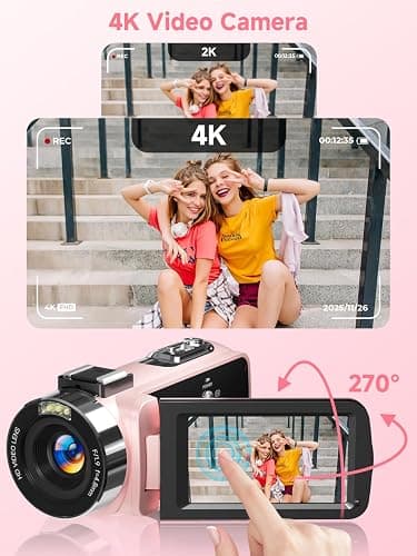 4K Video Camera Camcorder,UHD 56MP Camera Recorder,WiFi Vlogging Cameras for YouTube with IR Night Vision,18X Digital Zoom 3.0''Touch Screen Cam Corder with 64GB Card,Remote Control,Webcam,Pink thumbnail 2