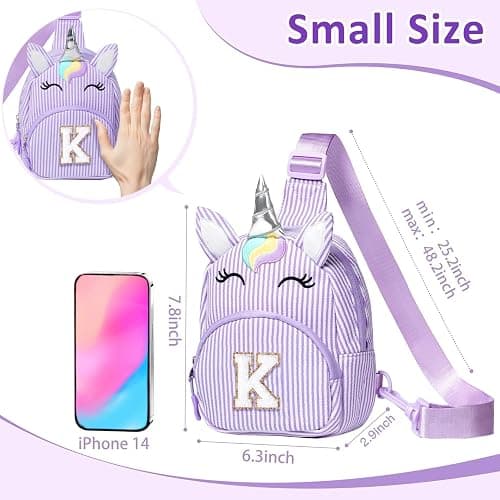 COSHAYSOO Purple Purse for Little Girls 3-5 4-6 6-8 8-10 Unicorn Birthday Party Easter Gifts for Kids Flower Girl Dance Recital Performance Travel Trip Favors Initial Letter K thumbnail 3