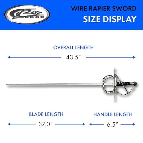 SZCO Supplies 43.5” Fancy Rapier Sword for Adults with Scabbard, Medieval Fencing Sword, Stainless Steel Metal Blade, Black Wire Wrapped Handle, Silver Guard, and Pommel – Swords Real for Collectors thumbnail 3
