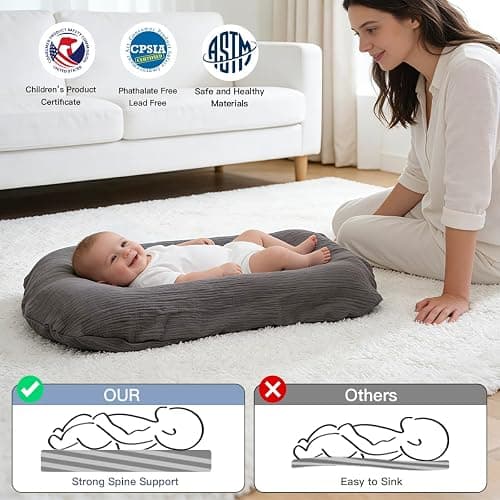 Baby Lounger - Snuggle Cozy Me Infant Lounger for Newborns | Breathable & Soft, Portable Awake-Time Pad, Essential Baby Gift (Lounger Cover Included) thumbnail 2