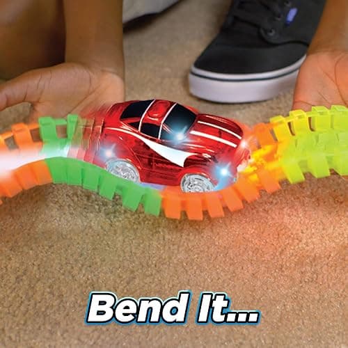 Ontel Magic Tracks 10 Foot Glow In The Dark Bendable Flexible Racetrack with LED Light-Up Race Car, Educational Playset Birthday Gift for Ages 3+ thumbnail 4
