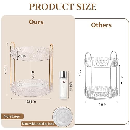 Rotating Makeup Organizer for Vanity, 2 Tier Perfume Skincare Storage for Women, Bathroom Counter Organizer, 360 Spinning Cosmetic Holder for Dresser Countertop, Clear thumbnail 3