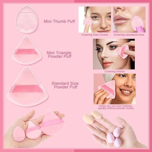 17PCS Makeup Sponge Set with 6PCS Powder Puff, 3PCS Mini Makeup Sponges, 3PCS Foundation Mini Make Up Sponge Puff and 1PCS Make Up Sponges Holder (Pink) thumbnail 6