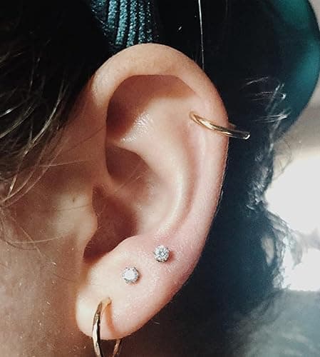 MODRSA Fake Nose Stud Fake Nose Ring Stud Fake Nose Piercing Fake Lip Ring Fake Earrings Stud Silver Gold Fake Cartilage Helix Earring Clip on Earring Hoop Fake Eyebrow Ring Fake Bridge Piercing - B4-fake stud 3/4/5mm - silver thumbnail 6