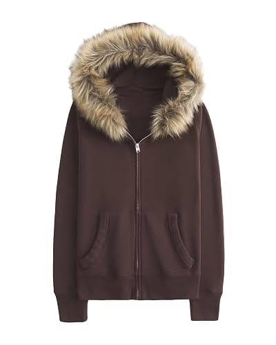 Lauweion Womens Faux Fur Trim Zip-Up Hoodie Fleece Lining Casual Oversized Hooded Sweatshirt with Pockets - Image 1
