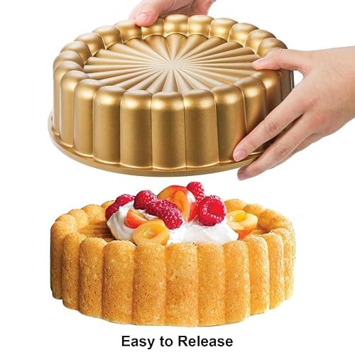 Goaste 9.5 Inch Charlotte Cake Pan, Reusable Fluted Mold, Nonstick Aluminium With Flower Shape for Cheese, Chocolate, Strawberry Shortcake, Brownie Tart Pie thumbnail 6