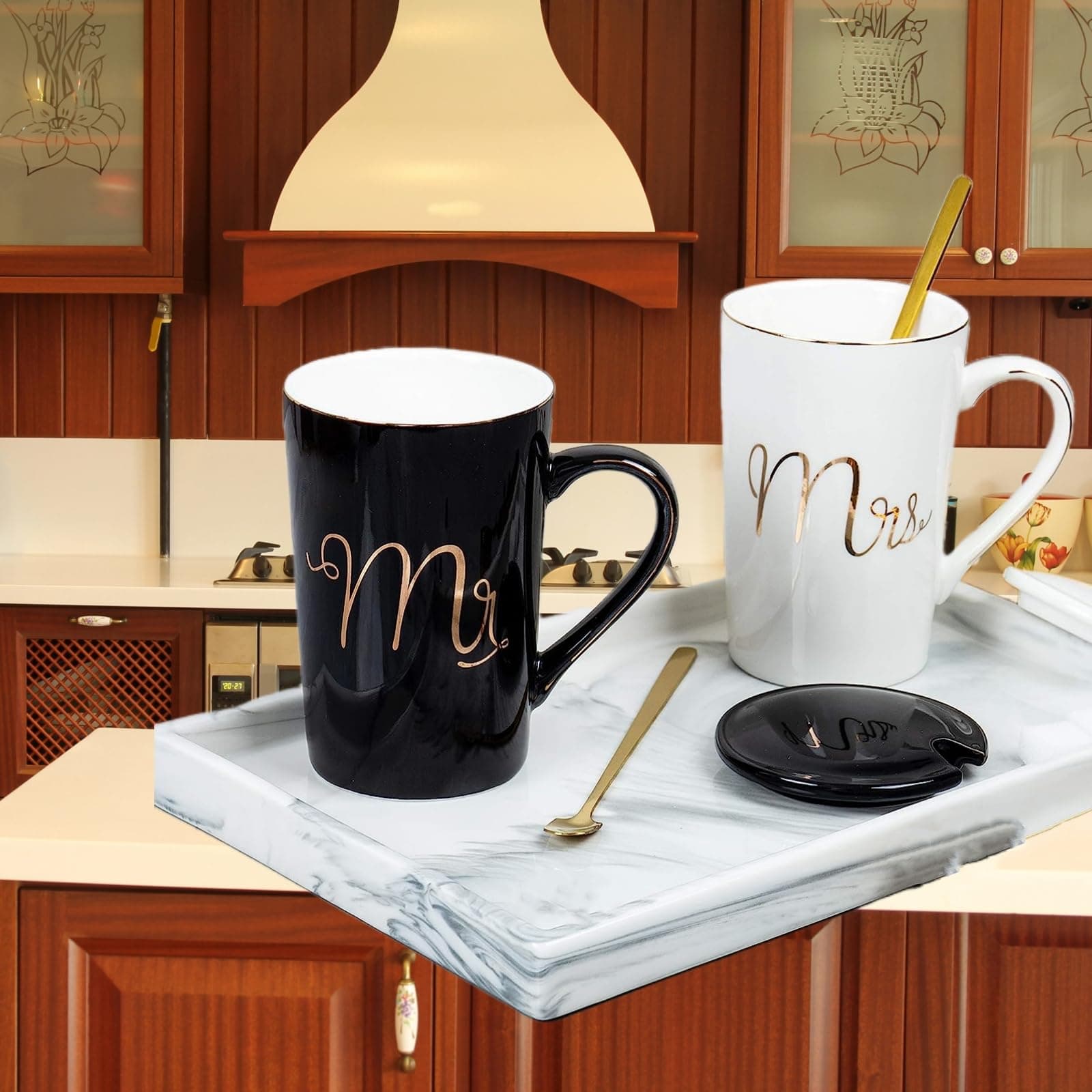 Coffee Mugs Set Couple Cups, Wedding Presents for Bridal Shower, Engagement Gifts Couple Gifts, Birthday for Him Her Husband Wife Anniversary (Black&White) thumbnail 7