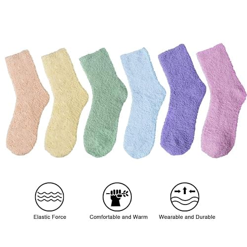 6 Pairs Womens Fuzzy Socks Winter Warm Soft Cozy Fluffy Microfiber House Sleeping Slipper Socks Christmas Gifts thumbnail 4