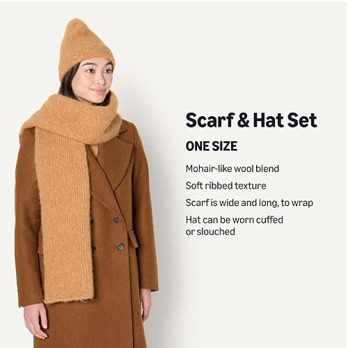 Amazon Essentials (Demi's Pick) Unisex Adults' Faux Mohair Scarf & Hat Set thumbnail 2