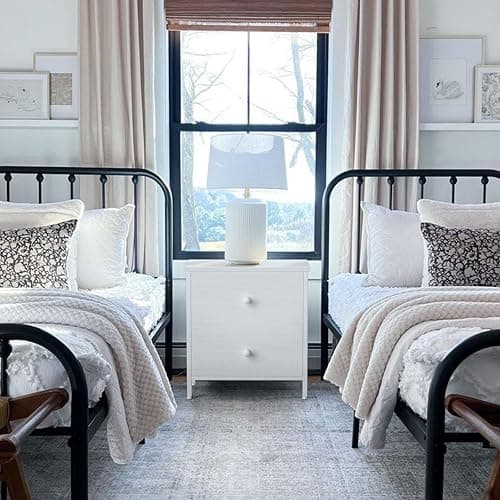 BOLUO White Nightstand 2 Drawer for Bedroom,Small Night Stand with Fabric Drawers End Table Modern - Medium 1 pc - White thumbnail 6
