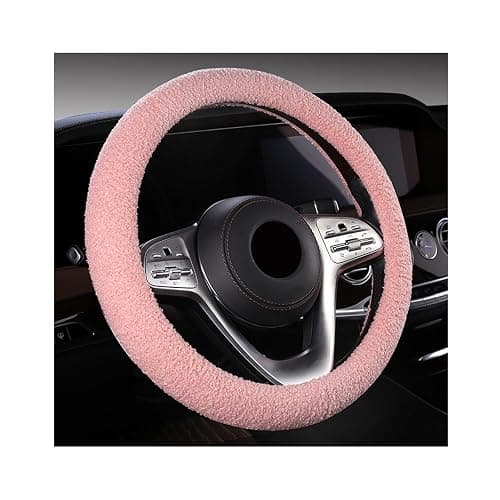 KVAEY Furry Car Steering Wheel Cover, 15.5-16" Fuzzy Fleece Plush Non-Slip Steering Wheel Cover, Warm Winter Decoration (Pink) - Image 1
