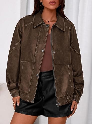 PRETTYGARDEN Faux Leather Jacket Women Bomber Motorcycle Zip Up Jackets Oversized Fall Fashion Outfits 2025 Winter Coats thumbnail 8