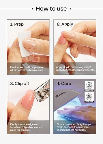 ohora Semi Cured Gel Nail Strips (N Essential French) - White, French, Works with Any UV/LED Lamps, Salon-Quality, Long Lasting, Easy to Apply & Remove - Includes 2 Prep Pads, Nail File & Wooden Stick thumbnail 8
