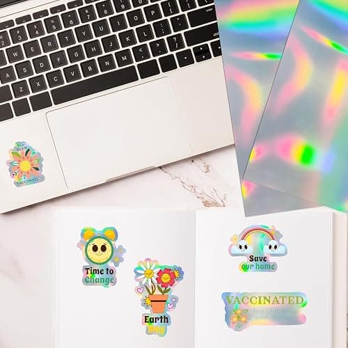 Yeachlaing Printable Holographic Silver Sticker Paper, Laser & Inkjet Printable 8.5 x 11 Inches Dries Quickly Stickers Rainbow Vinyl Label 22 pcs thumbnail 6