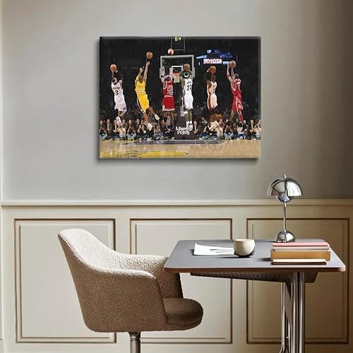Basketball Legends Canvas Wall Art Print Poster, Iconic Sports Stars Shooting Inspirational Picture, Motivational Photography Wall Decor for Gym Dorm Home Office Living Room Bedroom, Framed 11x14inch thumbnail 8