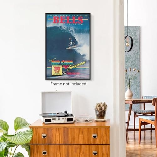 Beachy Surf Up Canvas Wall Art, 1983 Torquay Australia Easter Poster, Rip Curl Bell'S Surfing Competition Print, BELLS Summer Surfer Sports Magazine Cover Painting for Bedroom 8x12in Unframed thumbnail 5