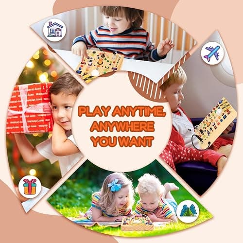 Busy Board with 19 LED Light Switches, Montessori Toys for 1 2 3 Years Old, Wooden Sensory Board, Toddlers Activity Travel Toys for 1 2 3 Year Old Boy & Girl Birthday Gift (Big) thumbnail 5