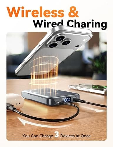 Magnetic Portable Charger, 10000mAh Power Bank, 20W Fast Charging for Magsafe Battery Pack, Travel Essential Wireless Charger Compatible with iPhone 17/16/15/14/13/12 Pro/Max/Air/Plus Series, Samsung thumbnail 5