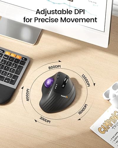 ProtoArc Wireless Trackball Mouse, EM01 NL Ergonomic Bluetooth Rollerball Thumb Rechargeable Computer Laptop Mouse, Adjustable Angle & 3 Device Connection for PC, Mac, Windows-Purple Ball thumbnail 5