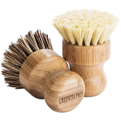 Palm Pot Brush- Bamboo Round 3 Packs Mini Dish Brush Natural Scrub Brush Durable Scrubber Cleaning Kit with Union Fiber and Tampico Fiber for Cleaning Pots, Pans and Vegetables thumbnail 3